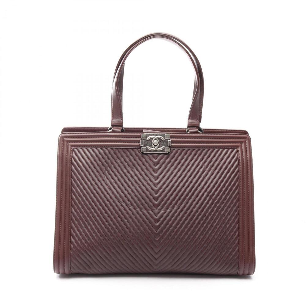 Chanel Boy V-stitch Tote Bag Handbag, Lambskin Leather, Women's, Bordeaux Color